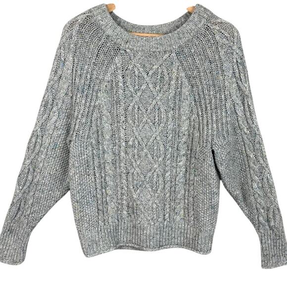 J. Crew Gray Cable Knit Sweater Wool Blend Confetti Color Dots Fall Style Cozy - Picture 1 of 8